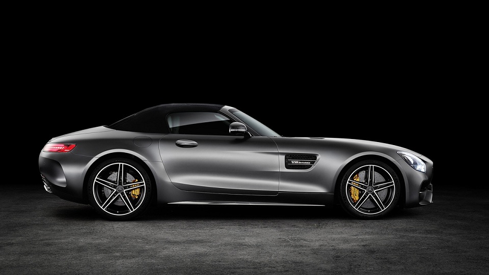 The fabric soft top of the Merc-AMG GT Roadster