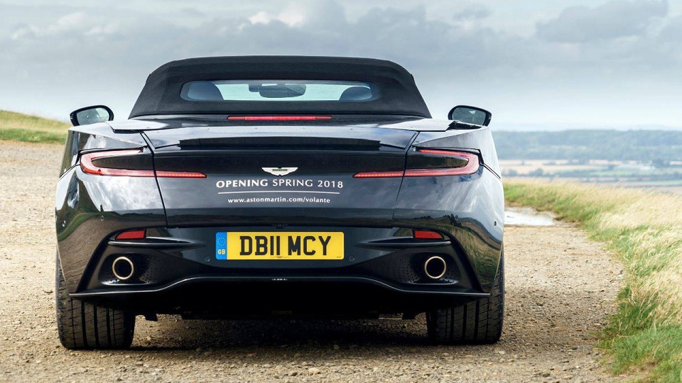 The rear of the prototype 2018 Aston Martin DB11 Volante