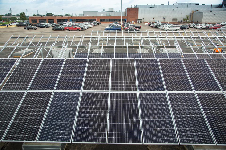 The construction of a solar array in a GM facility