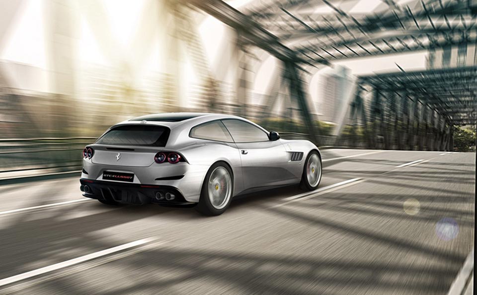 Rear quarter of the turbo V8-powered Ferrari GTC4 Lusso T