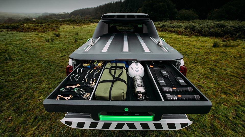 The two trays filled with equipment in the Navara Enguard concept