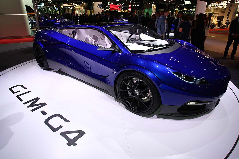 Front quarter of the 2017 GLM-G4 EV supercar