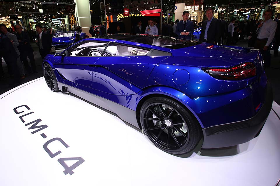 Rear quarter of the 2017 GLM G4 EV supercar