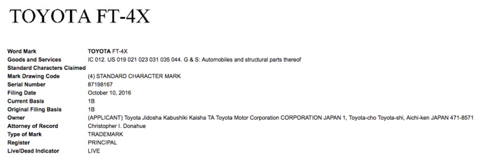 The patent document of Toyota about the FT-4X