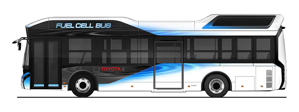 Side profile of the fuel-cell powered Toyota bus