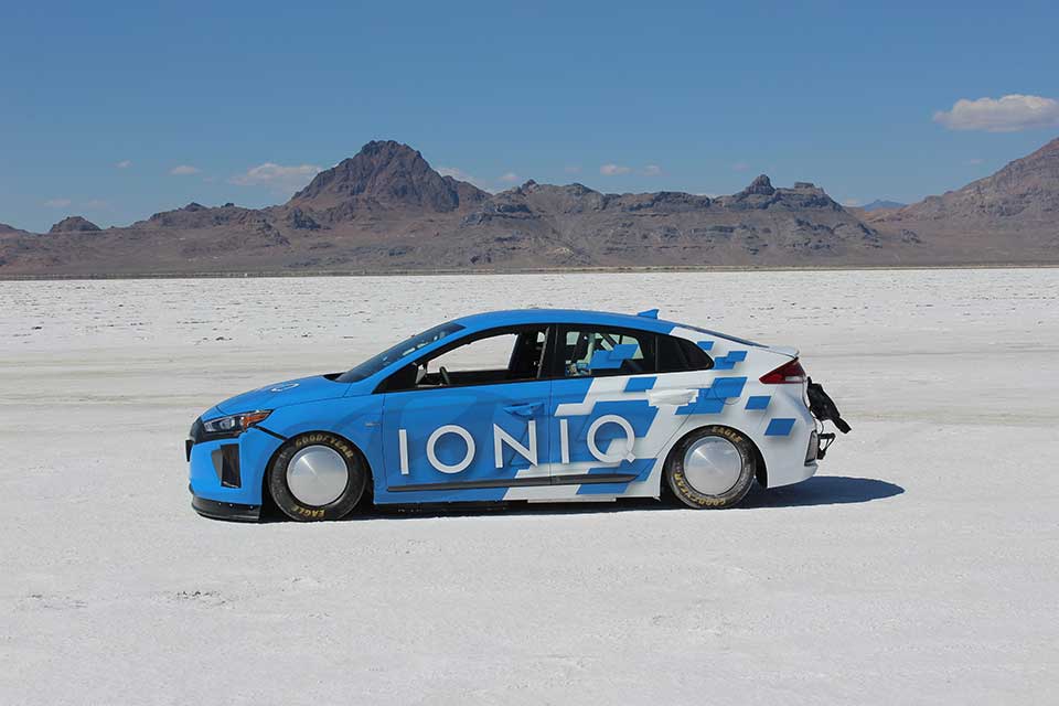 Side profile of the land speed Hyundai Ioniq