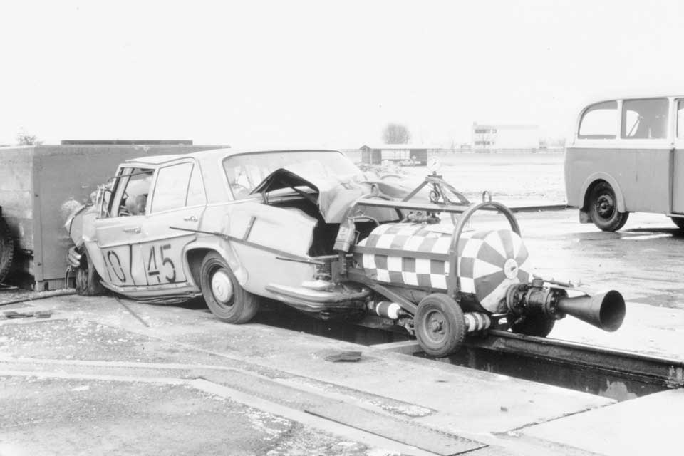 Mercedes-Benz Fintail demonstrating crumple zones