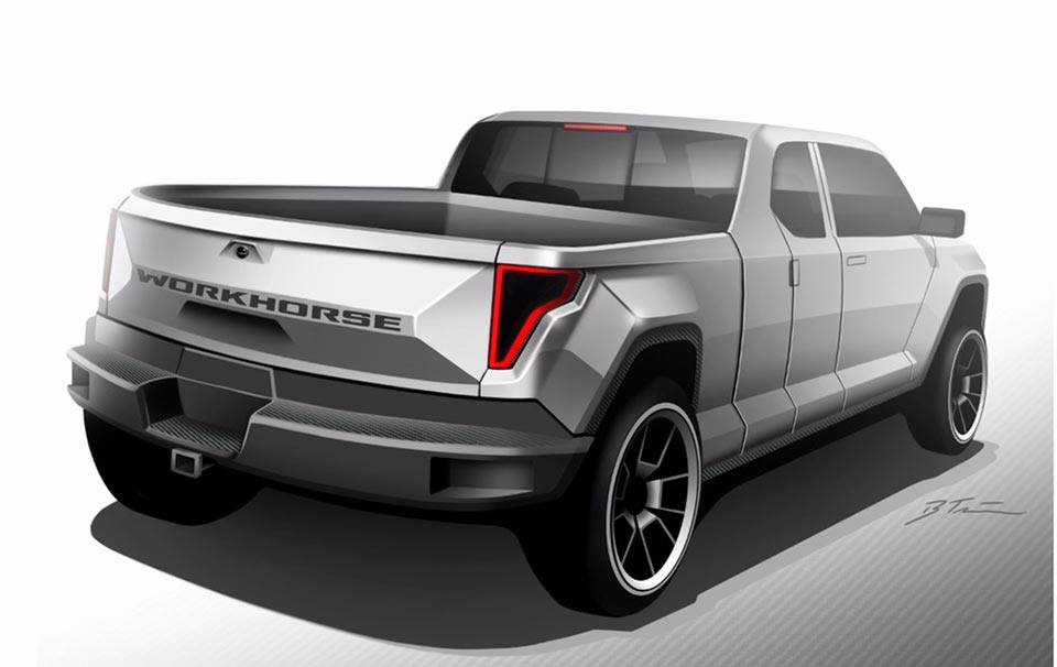 Rear quarter of the Workhorse EV pickup concept sketch