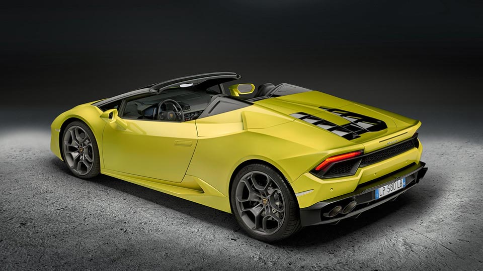 Rear quarter of the 2017 Lamborghini Huracan Spyder