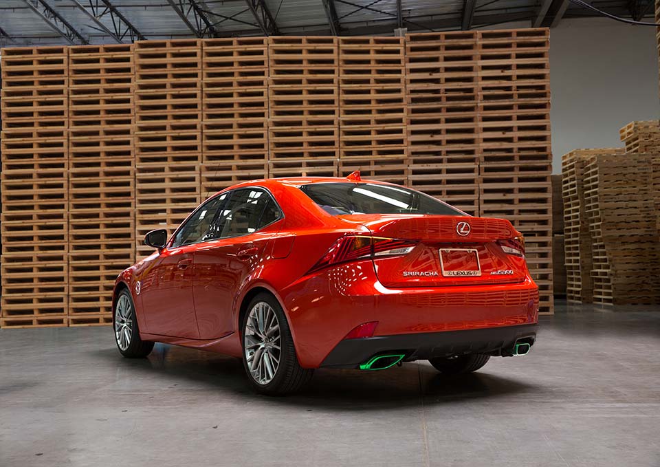 The Lexus IS Sriracha's rear quarter