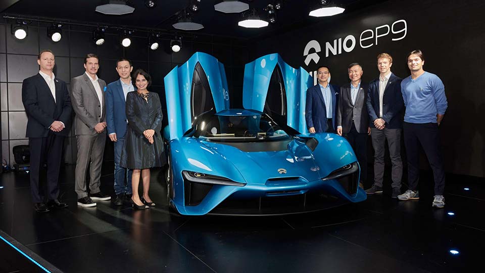 Key figures from NextEV with the NIO EP9 supercar