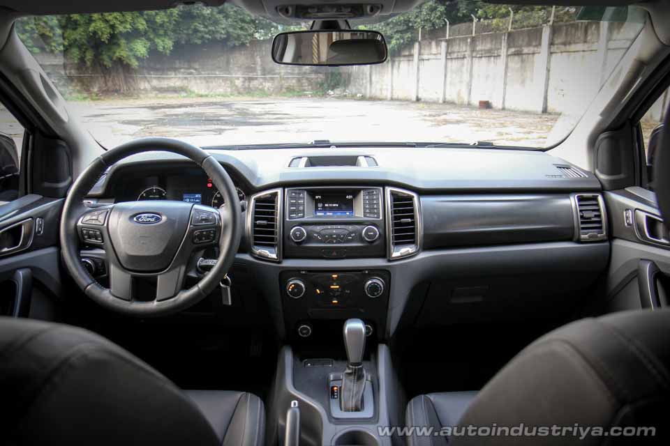Inside the Ford Ranger FX4's predominantly black interior