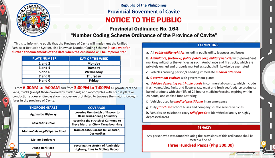 Cavite to implement number-coding starting December 22