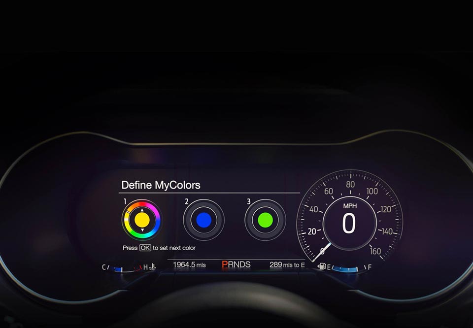 The 12-inch digital instrument panel on the 2018 Ford Mustang