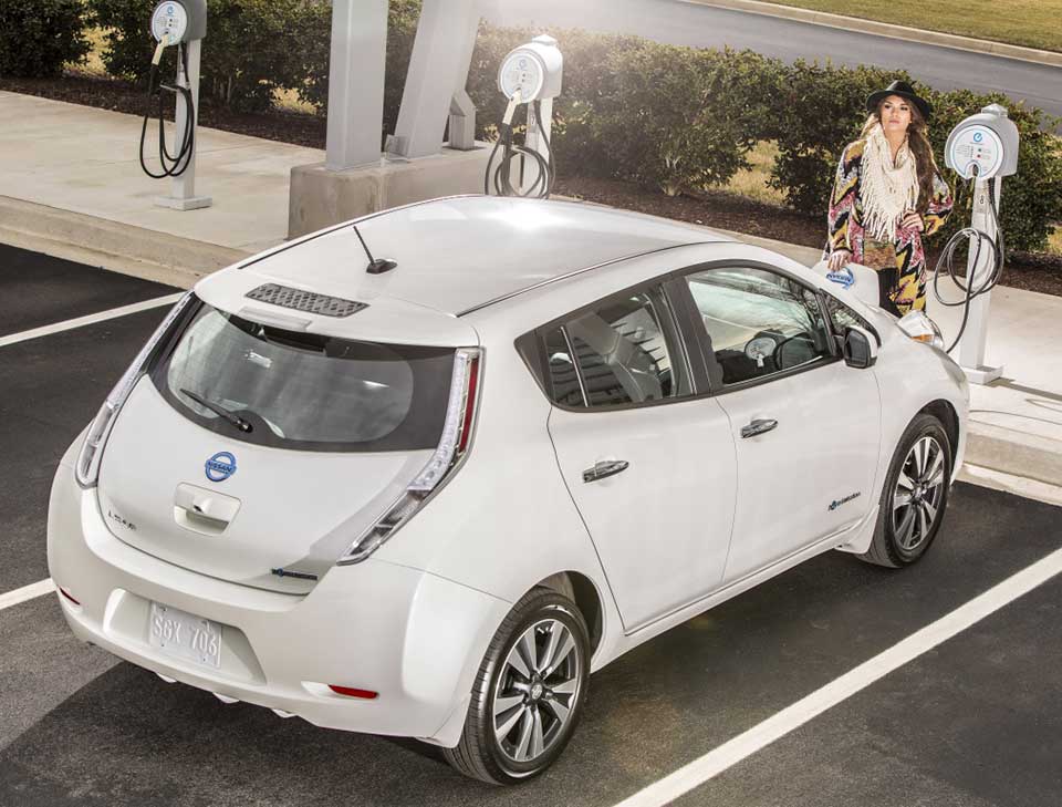 The Nissan Leaf at a charging station