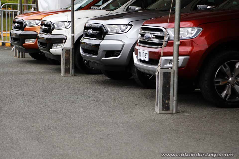 The lineup of cars available for test driving at the Ford Island Conquest