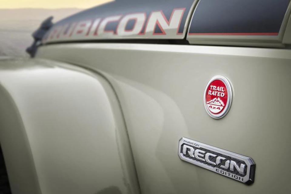 The Rubicon Recon badging on the 2017 Jeep Wrangler