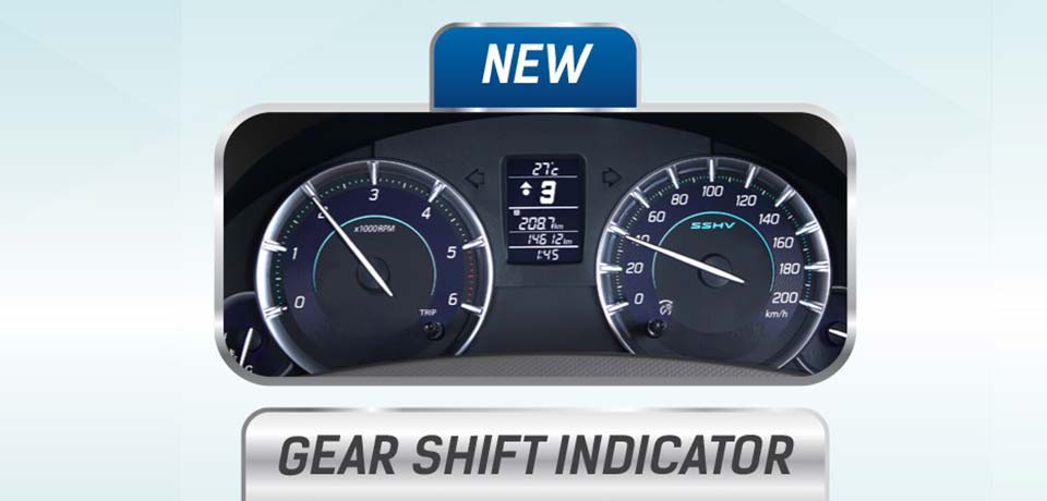 The updated instrument panel on the Suzuki Ertiga Diesel-Hybrid