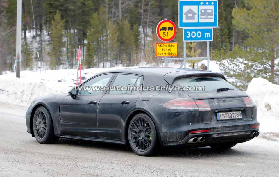 Rear quarter of the prototype Porsche Panamera Turismo Sport