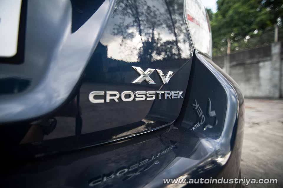 The Crosstrek badge on the 2016 Subaru XV