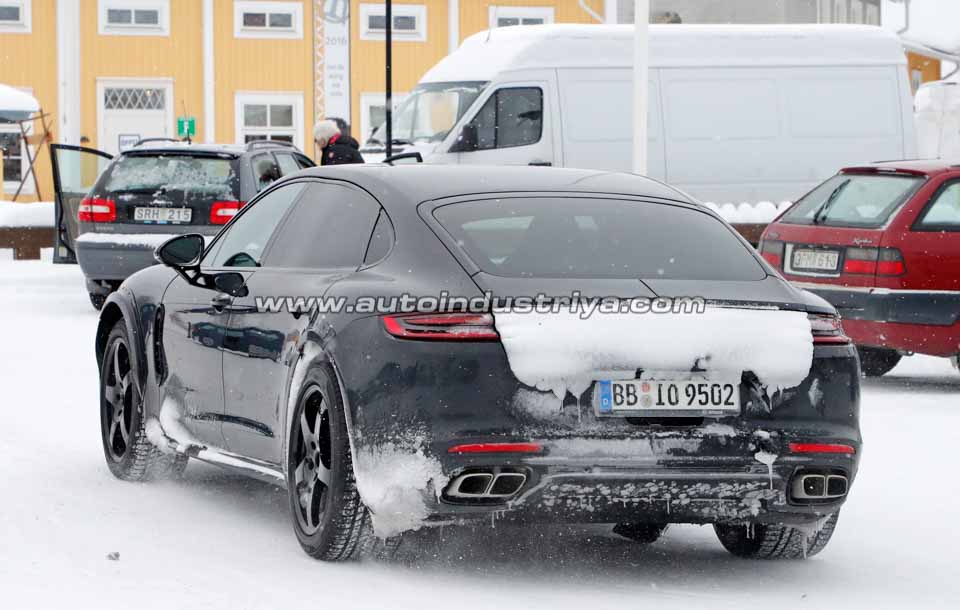 Rear quarter of the all-new Bentley Flying Spur test mule