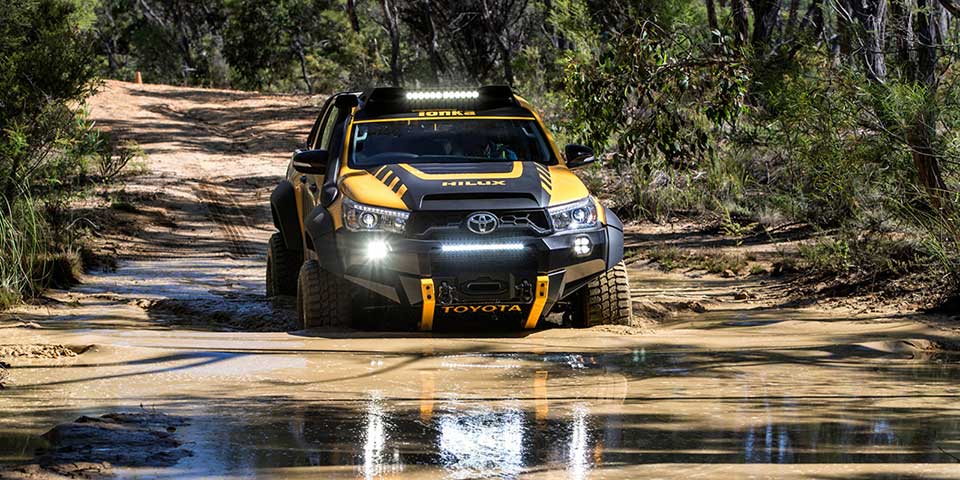 The Toyota Hilux Tonka concept taking on some water