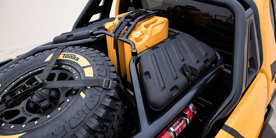 The heavily packed bed of the Toyota Hilux Tonka concept