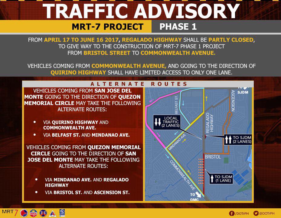 Partial closure of Regalado Avenue for MRT-7 construction begins this Friday