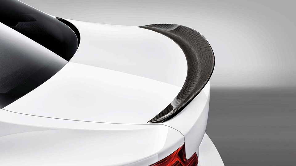 The carbon fiber spoiler on the rear of the M240i M Performance Edition