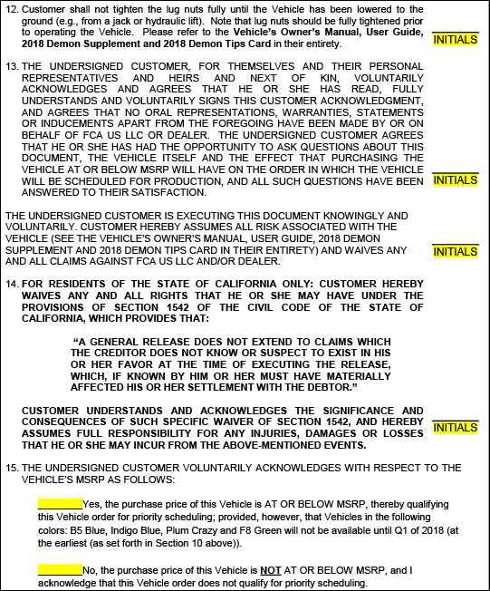 Dodge requires Demon owners to sign waiver before delivery