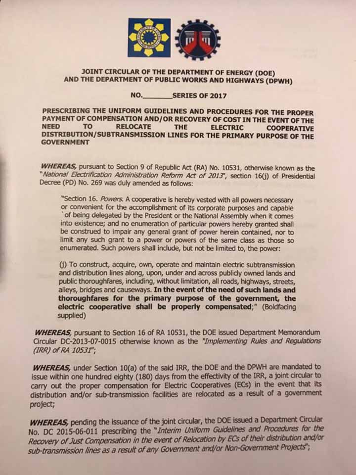 DPWH signs circular to relocate electric posts on widened roads