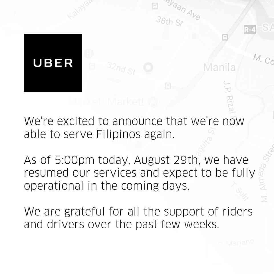 Uber pays Php 190 M fine; still suspended until proof of driver compensation