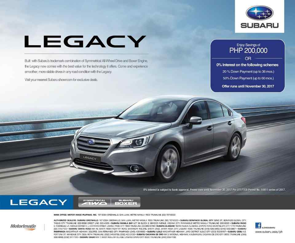Subaru Philippines offers discount on the Legacy in this November