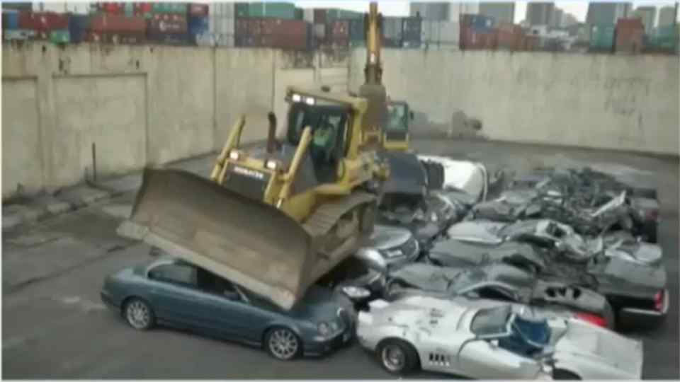 WATCH: Classic Chevrolet Corvette crushed to 'warn future smugglers'