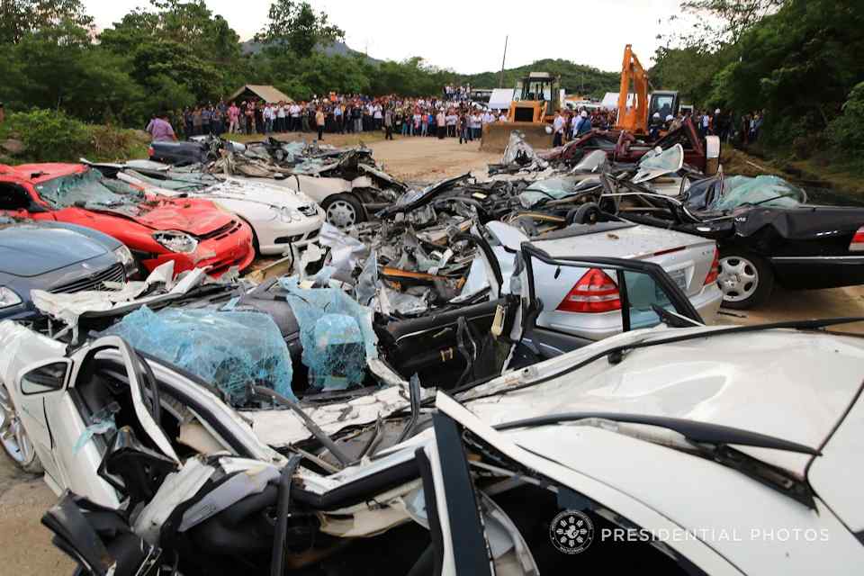 Smuggled cars meet their crushing fate in Port Irene