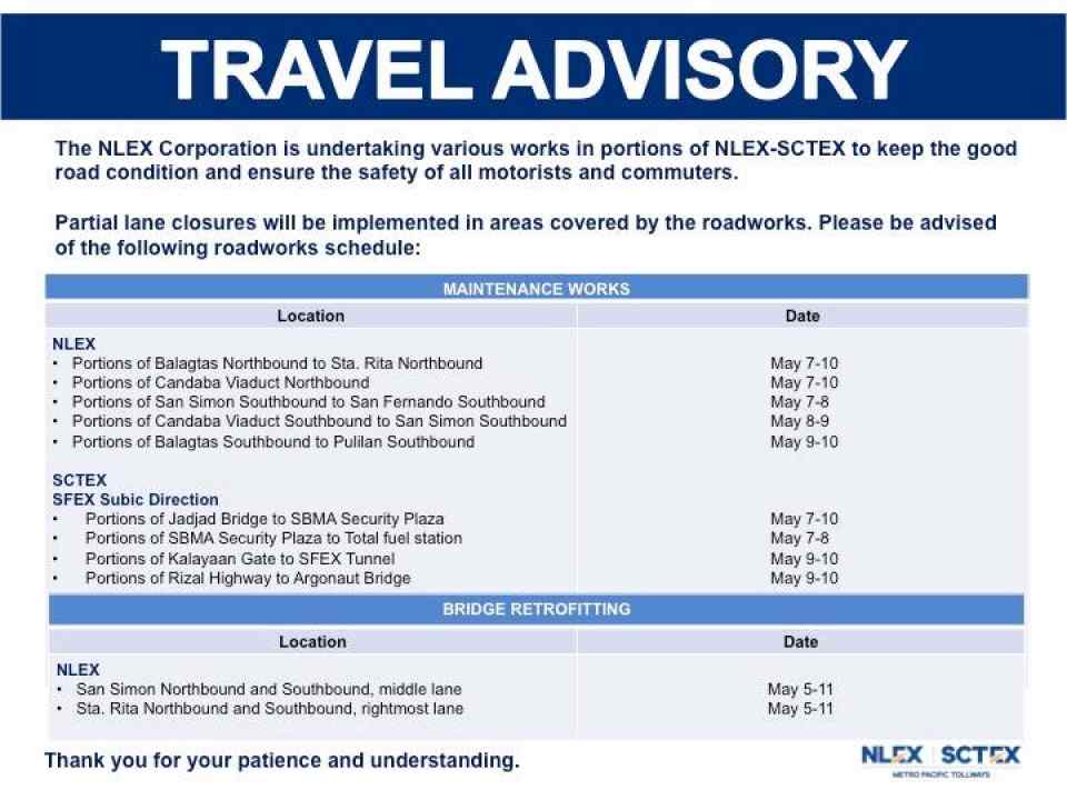 NLEX advises on road work