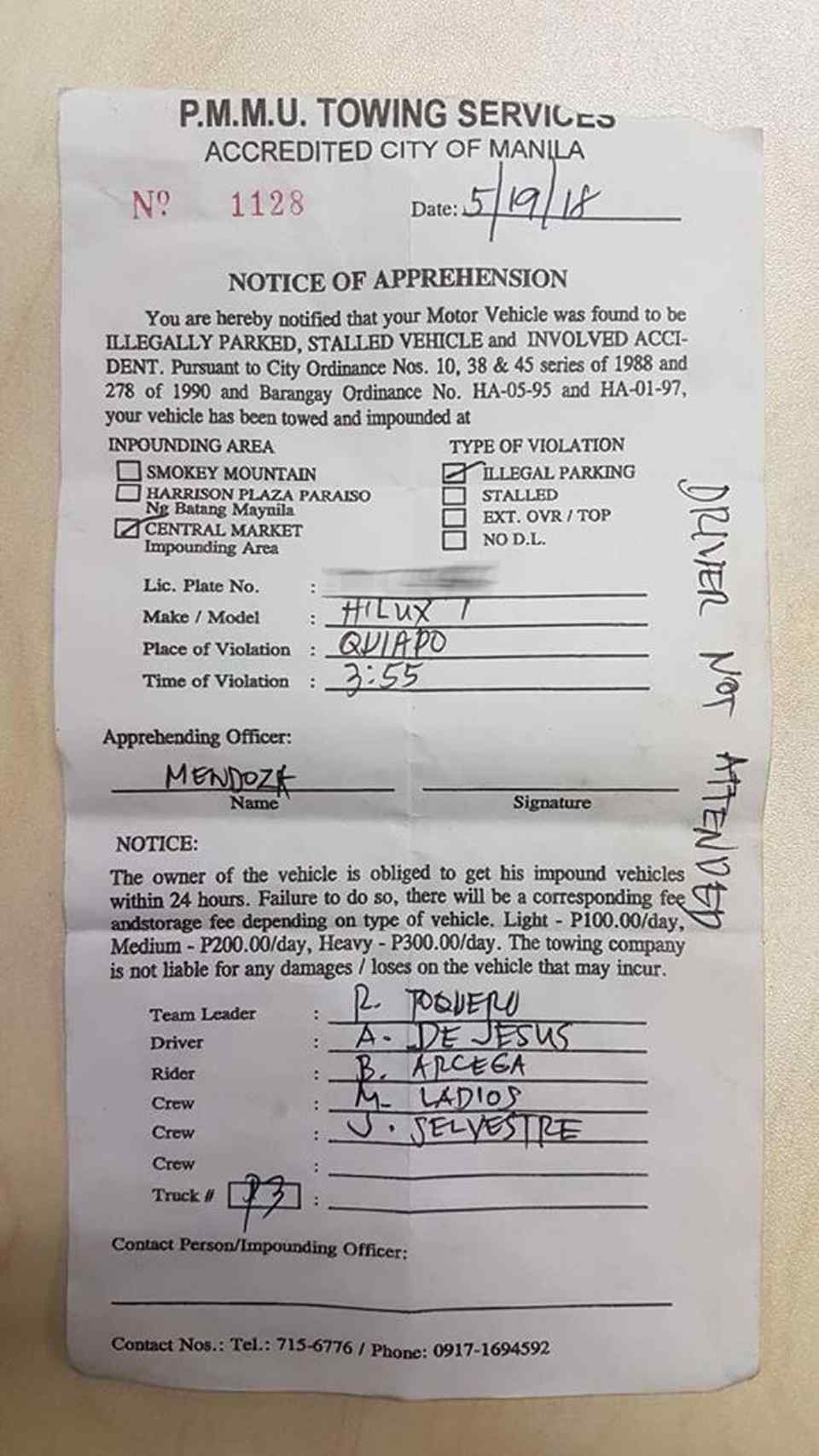 Quiapo Towing Violation