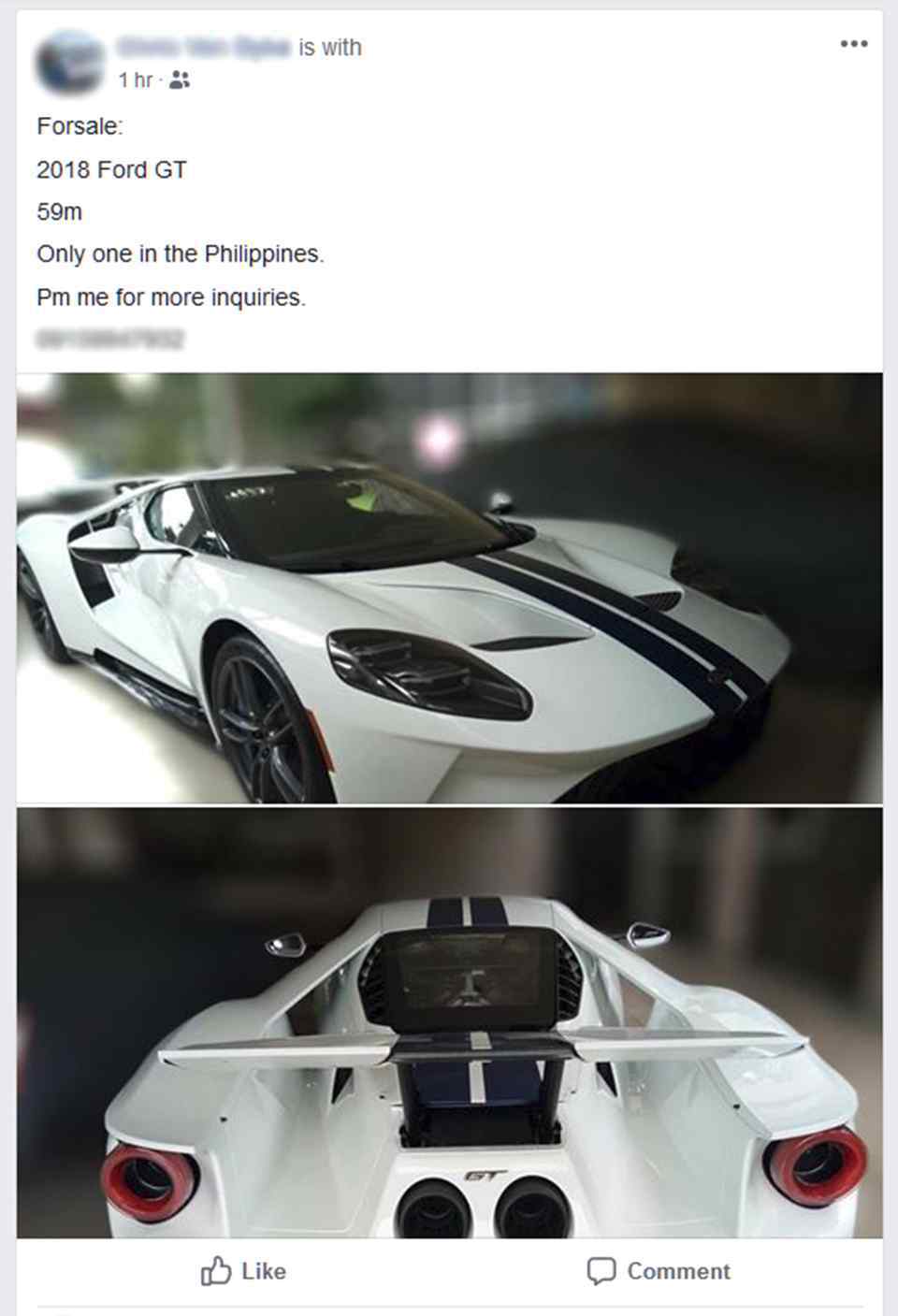 Someone is selling a 2018 Ford GT... in the Philippines