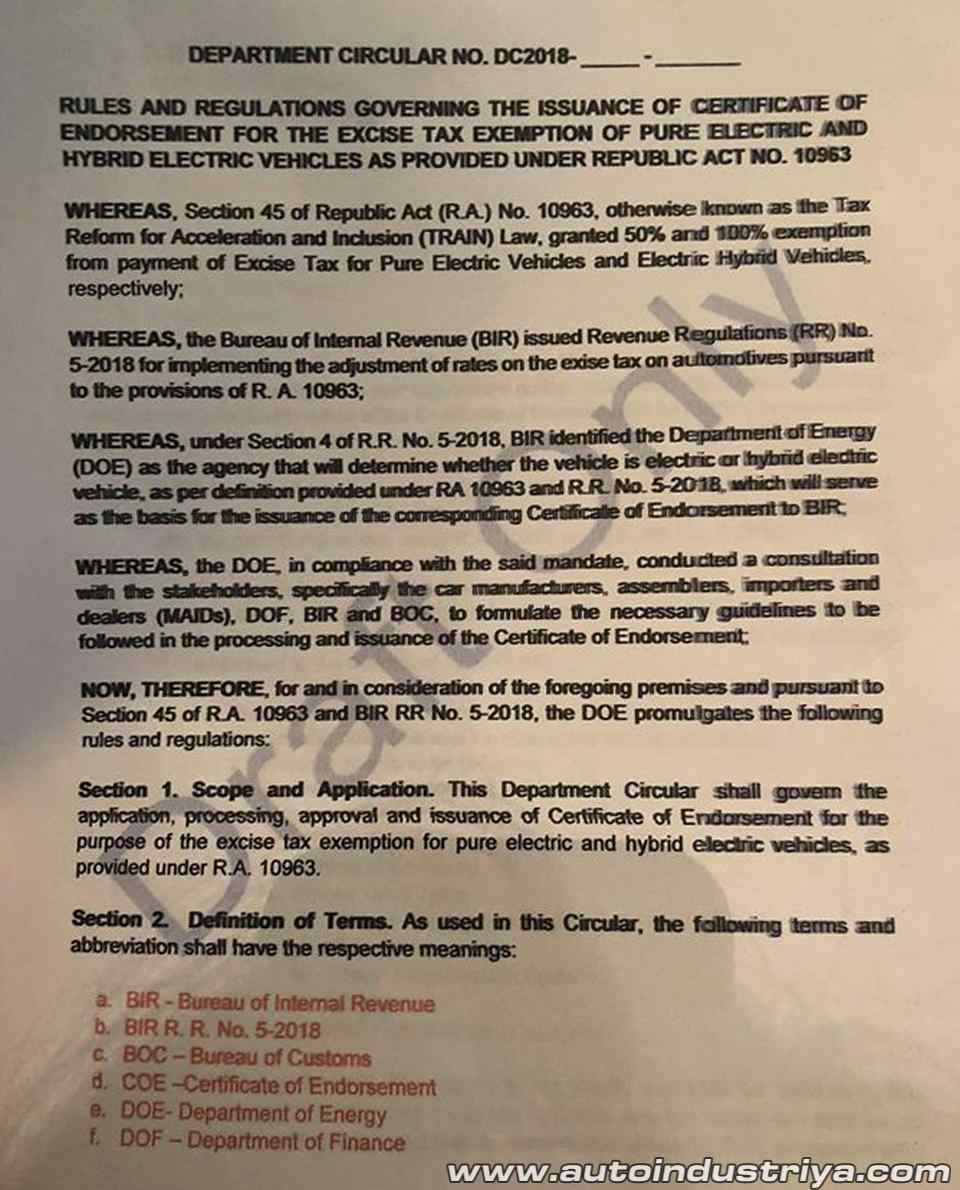 DOE proposes to travel abroad to certify hybrid, EV for excise tax exemption