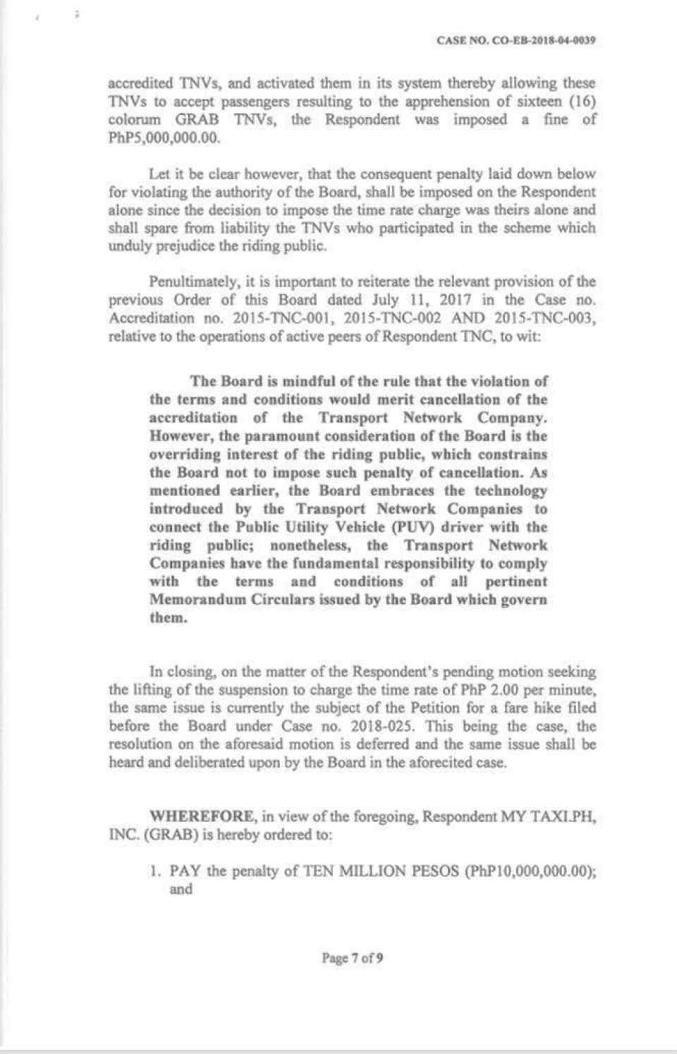 LTFRB orders Grab to reimburse passengers, pay PhP 10 million fine