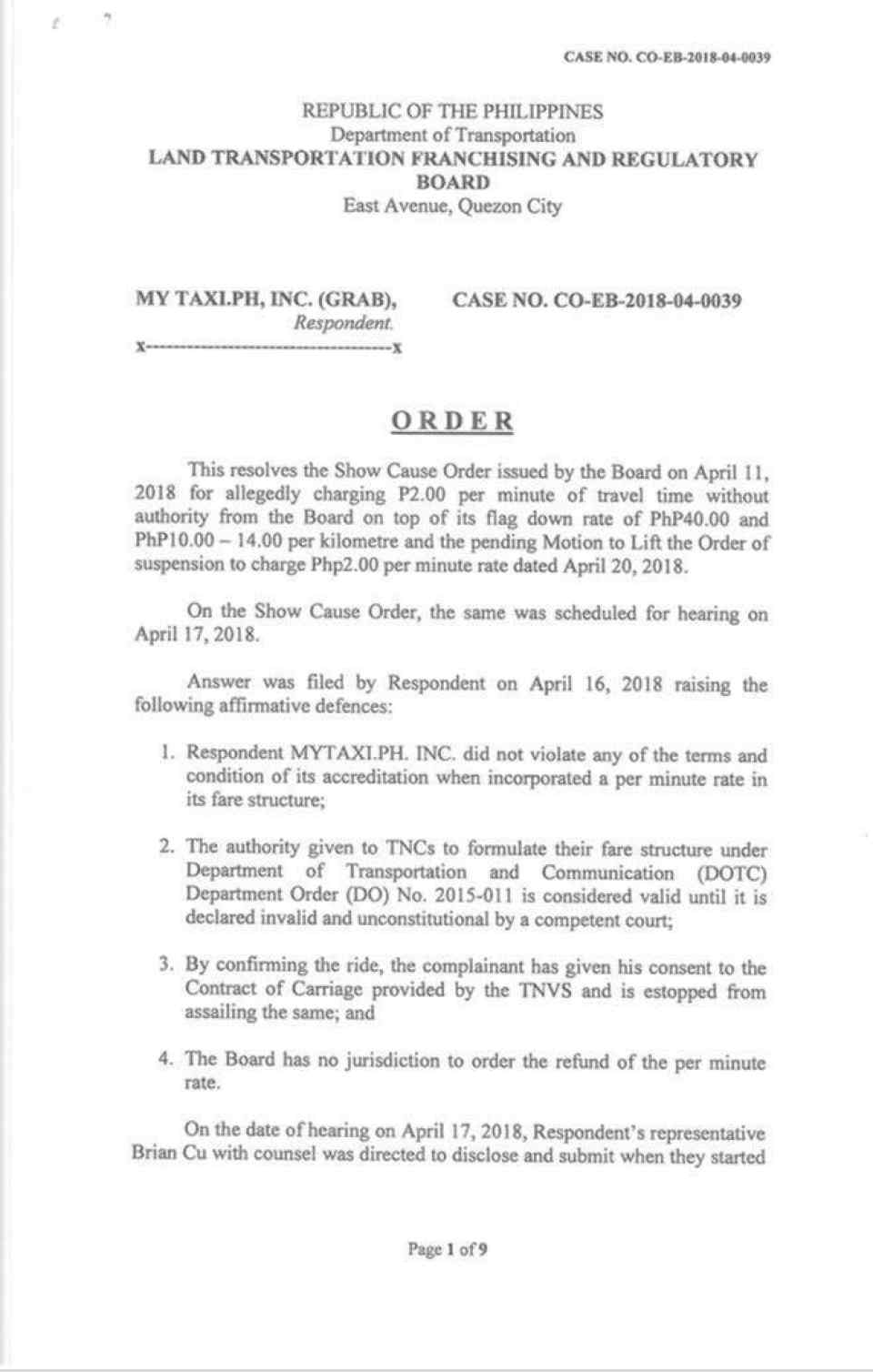 LTFRB orders Grab to reimburse passengers, pay PhP 10 million fine