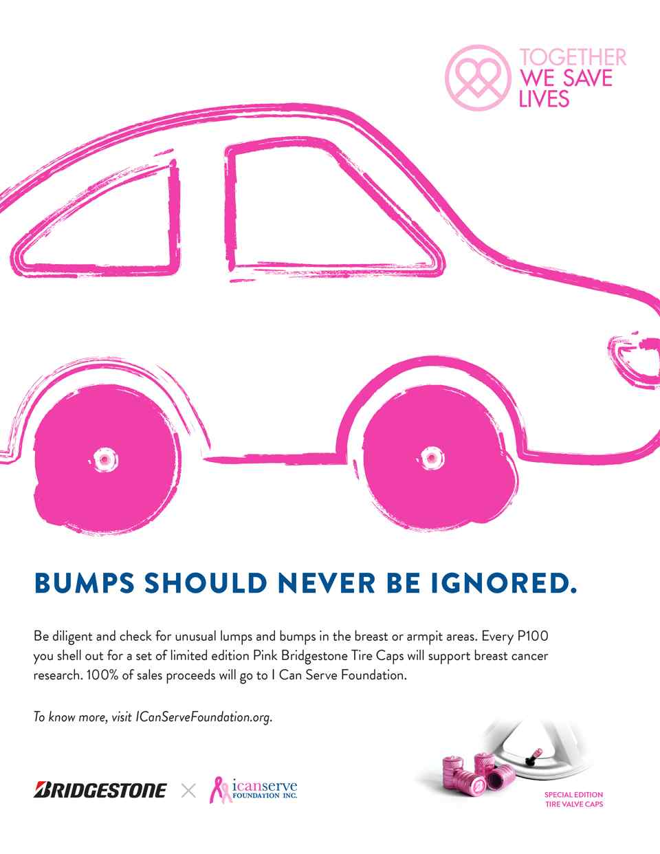 Bridgestone PH reissues pink valve caps for breast cancer awareness