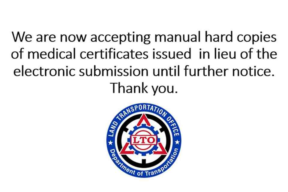 Due to system glitch, LTO to accept hard copies of medical certificates