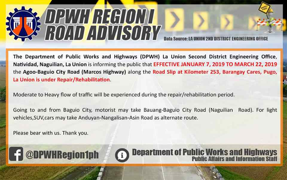 DPWH conducting road repairs along Marcos Highway going to Baguio
